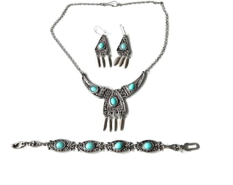 70s ヴィンテージ NAVAJO Ella Peter ターコイズ ネックレス Ella Peter Vintage Navajo Sterling and Turquoise Bear Claw