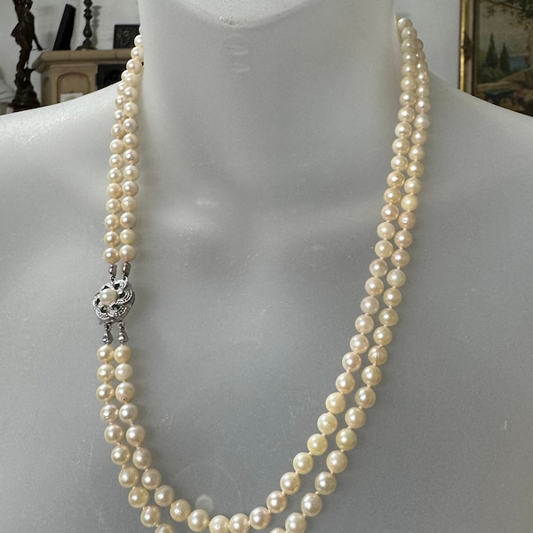 Noble double row pearl necklace with 835 silver clasp!