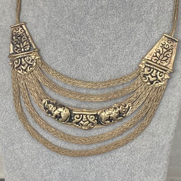 Prächtige Vintage Alt Silber Tribal Halskette Collier Elefanten Ethno Rajasthan Asien