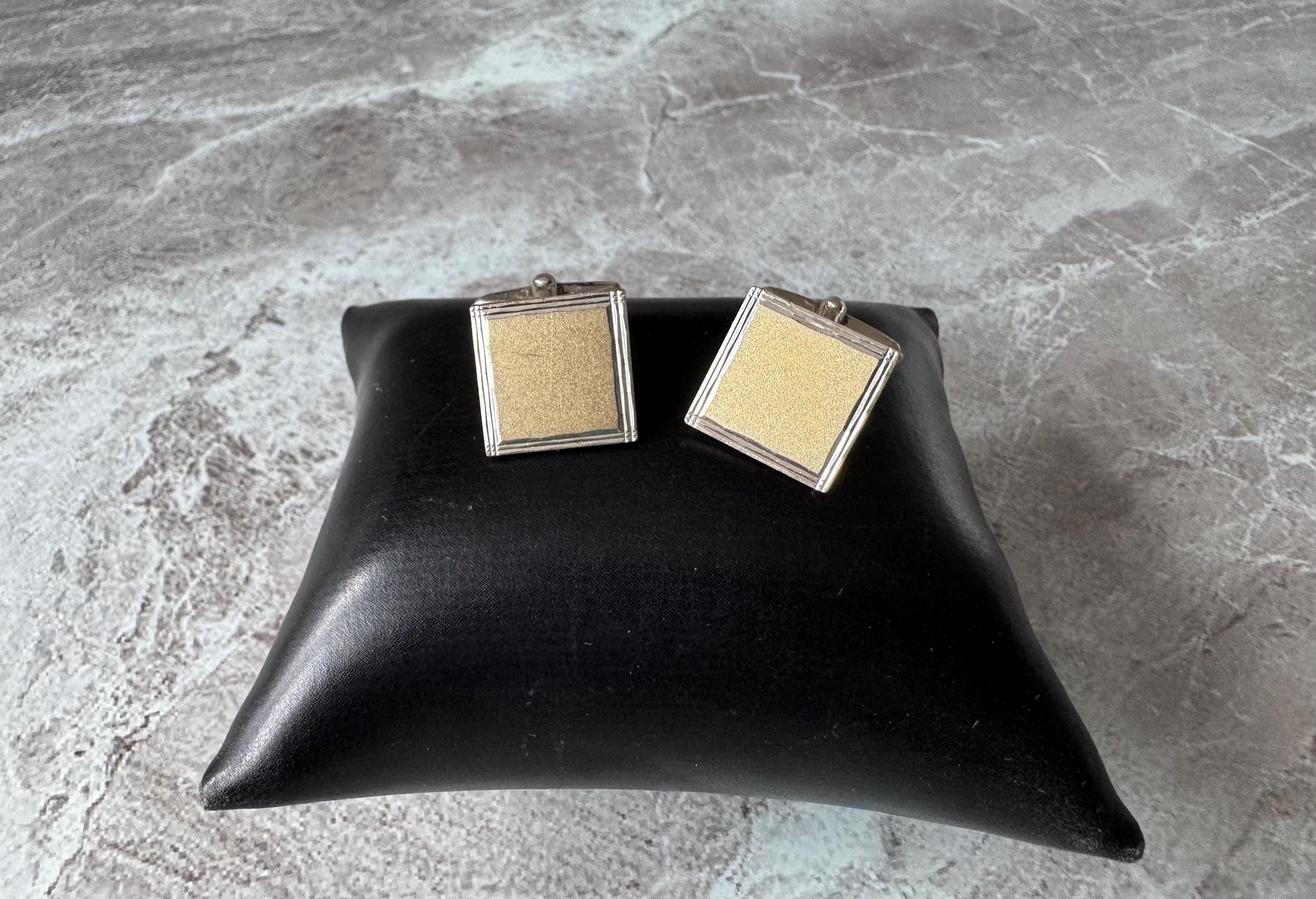 Boutons De Manchette Vintage Argent 835 Plaqué Or - Motif Croix? - Unisexe (Occasion)