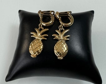 Bijoux fantaisie clips d'oreilles ananas vintage en couleurs dorées!