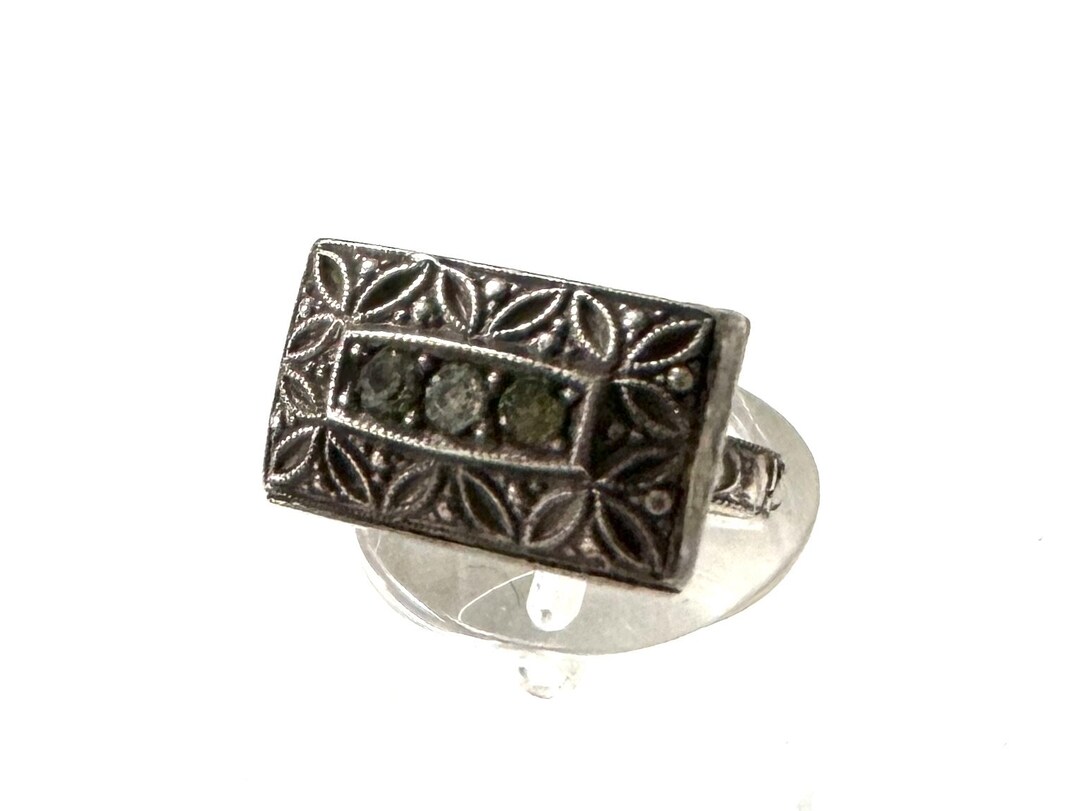 Art Deco 835 Silver Ring by Frey & Co. With Three Clear