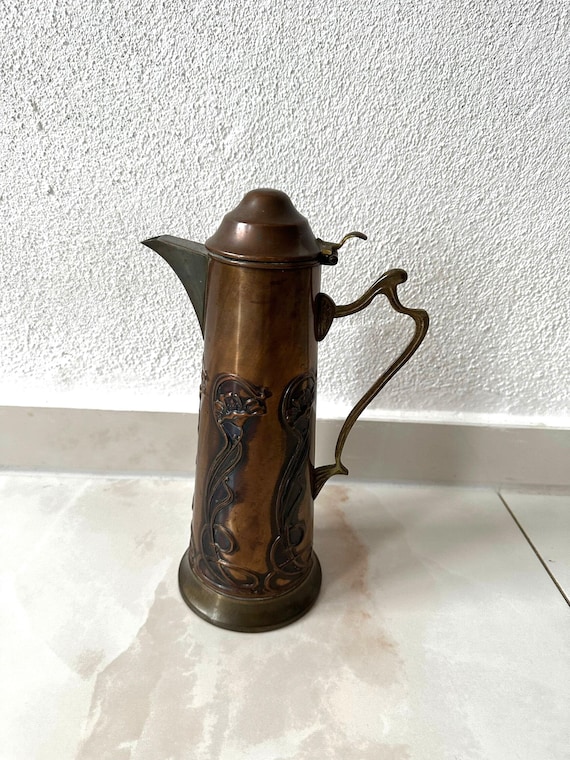Jugendstil Art Nouveau Kupfer Kanne Schenkkanne Wasserkanne Kupferkanne