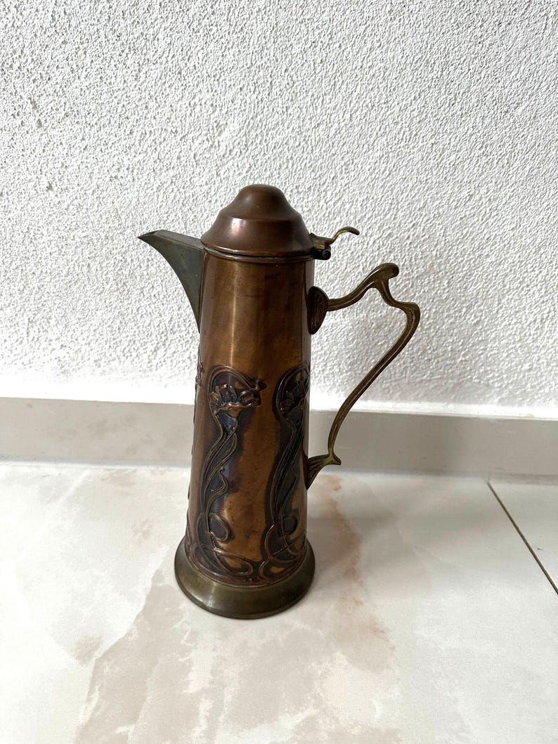 Art Nouveau copper jug, water jug, copper jug image 1