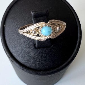 Antique filigree ring Art Nouveau silver with blue stone!