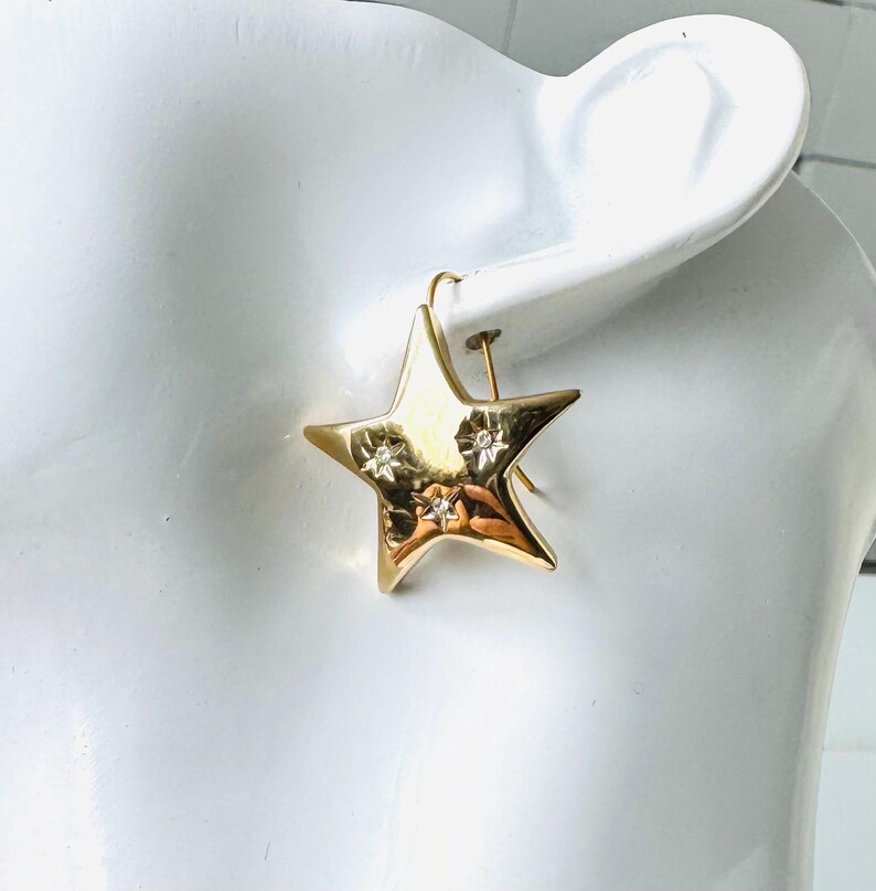 Pierre Lang Earrings Golden Stars With Sparkling Stones Etsy