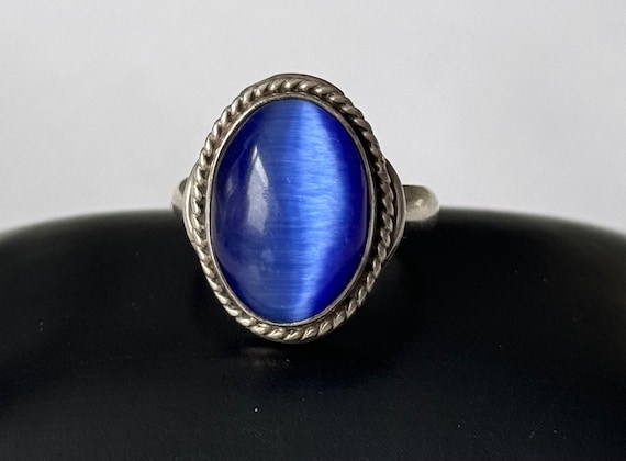 Vintage 925 Silber Ring mit Blauem Glasstein - Ei… - image 1