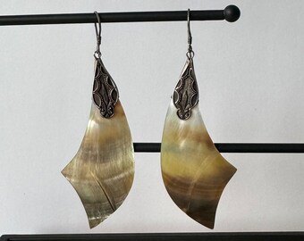 Boucles D'oreilles Argent 925 - Coquillage Nacre - Style Mexicain Vintage - Occasion