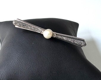 Broche Barrette En Argent Massif Avec Pierres Noires - Occasion/antiquité, Métal Et Cristaux, Sans Marque