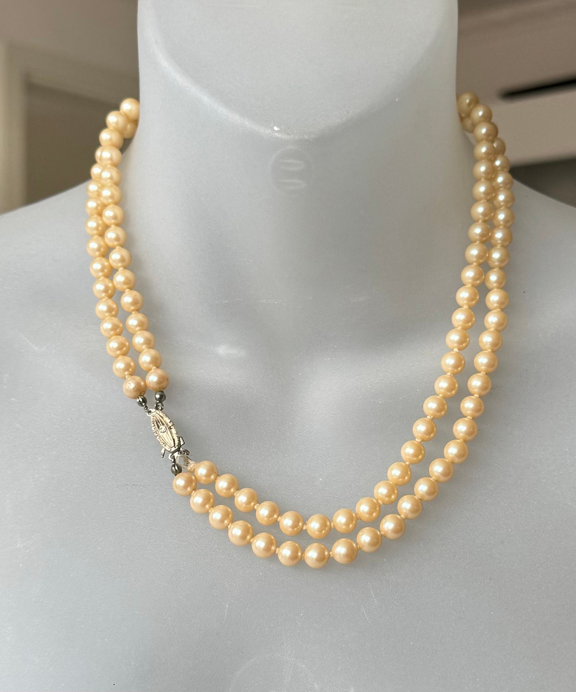 Collier Double Rang Perles Majorque Argent 835 - Style Art Déco, Occasion