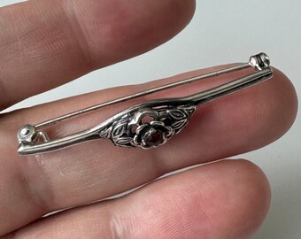 Broche Ancienne Art Nouveau En Grenats - Marque FIX, Plaqué Or Jaune, Bijou Vintage D'occasion
