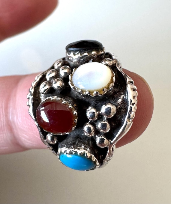 Authentic Navajo Multi-stone Ring 925 Sterling Silver – a Blaze of