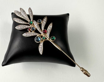 Prachtige zeldzame Pierre Lang broche - pin goud zilver saffier, smaragd, robijn, diamant design! PL mode-sieraden!