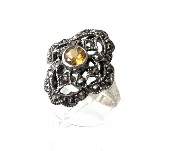Bague Art Déco En Argent Massif Avec Une Vraie Citrine - Filigrane, Neuve Sans Emballage