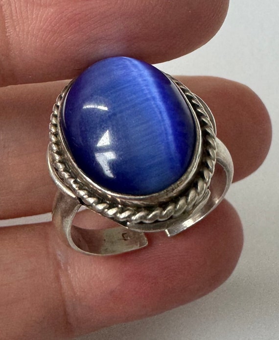 Vintage 925 Silber Ring mit Blauem Glasstein - Ei… - image 8