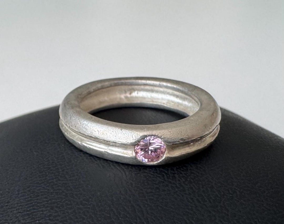 Heavy Ring Heavy Silver Ring 925 With Pink Cubic Zirconia, Size 54, Striking ...