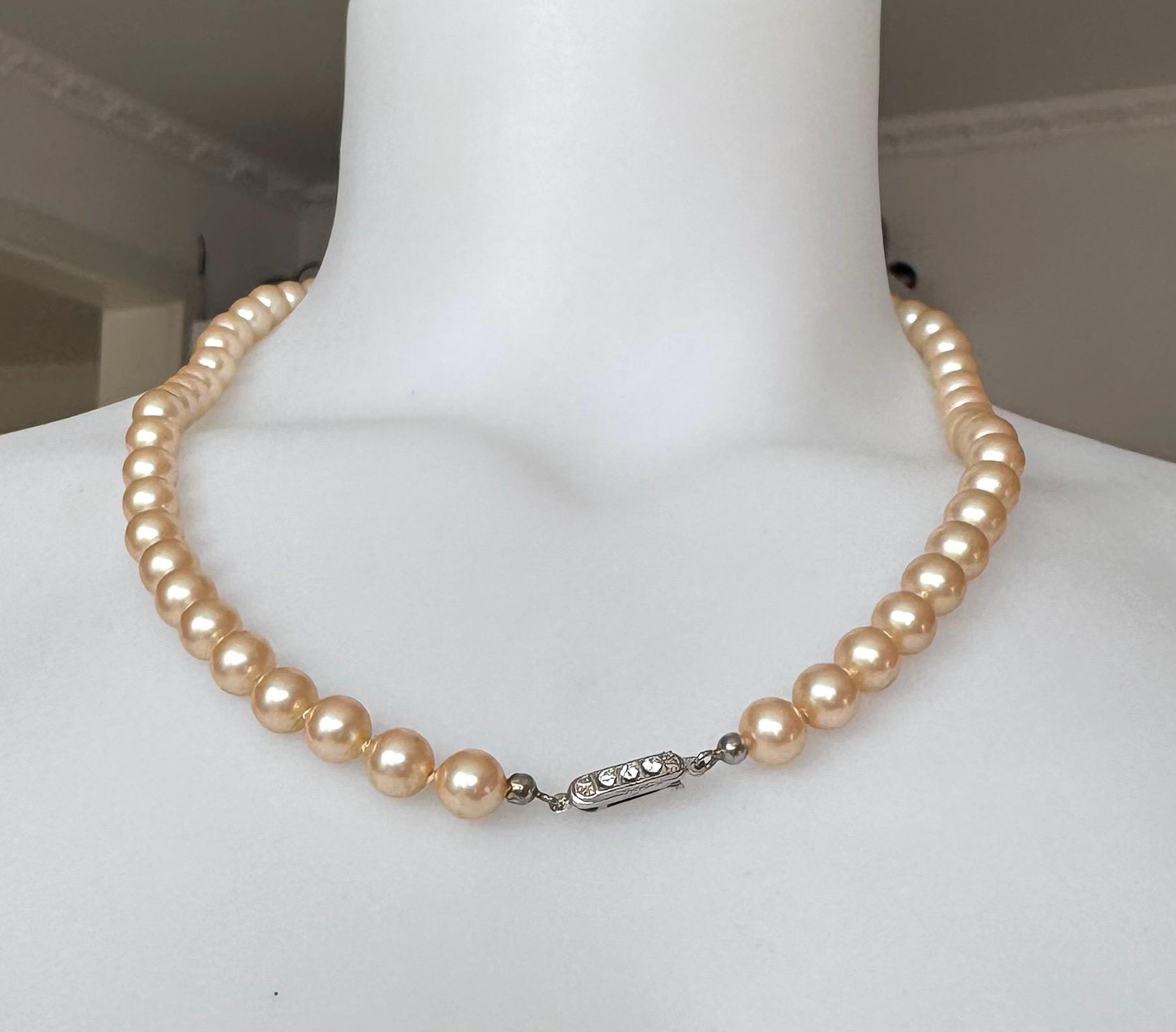 Collier Ancien En Argent 925 Avec Perles Roses Et Strass, Vintage Ciro Vers 1950