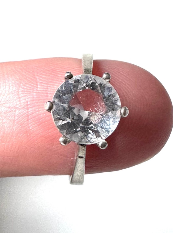 Vintage 925 Silber Ring mit großem klaren Solitär Größe 54 !