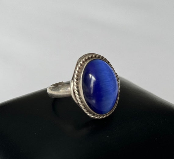 Vintage 925 Silber Ring mit Blauem Glasstein - Ei… - image 3