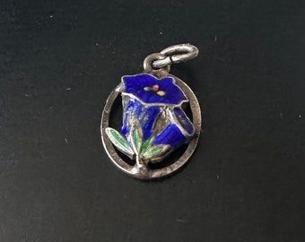 Antique 800 silver pendant with floral design and enamel!