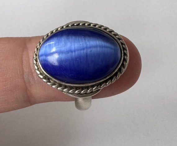 Vintage 925 Silber Ring mit Blauem Glasstein - Ei… - image 7