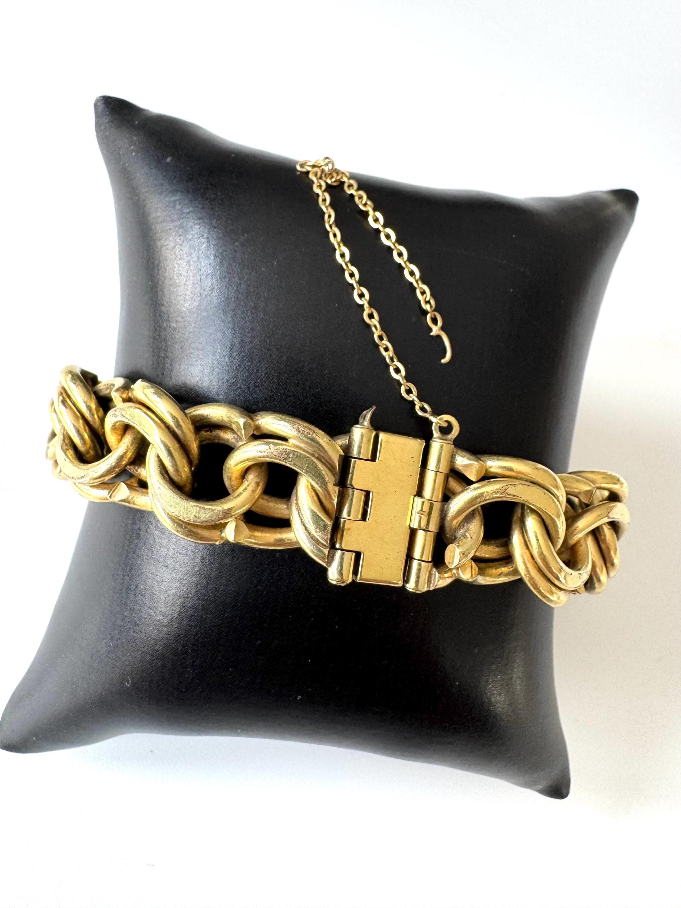 Bracelet Vintage Plaqué Or 18k Années 60 - Longueur 19 Cm, Signé (Signature Illisible)