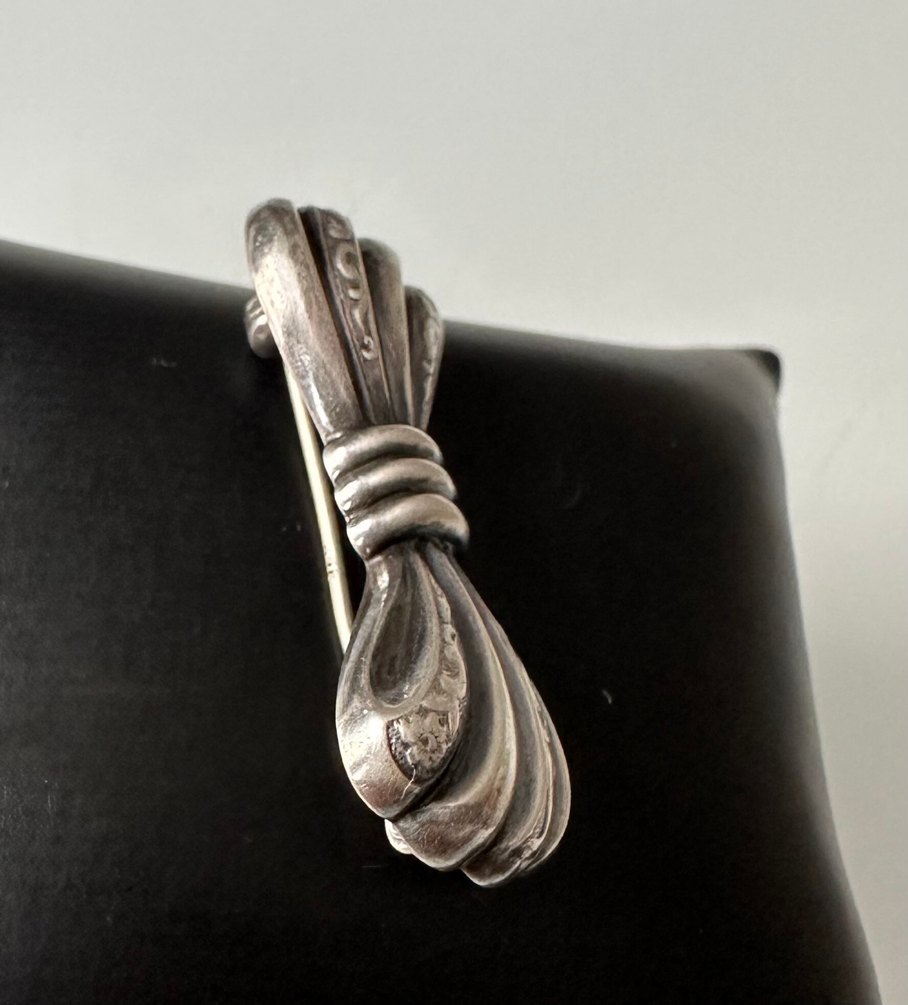 Broche Art Nouveau Argent Massif Strass Noeud