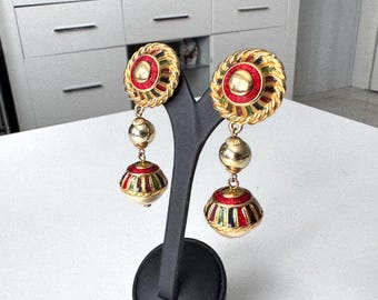 Boucles D'oreilles Clips Vintage Pierre Lang – Doré Avec Pierre – Occasion