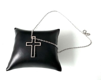 Modisches Unisex Schmuckset Silberfarbene Gliederkette mit Kreuz Anhänger