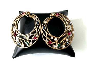 Pierre Lang earrings creoles in gold with colorful stones fashion jewelry PL!