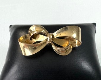 Elegante Art Deco Brosche in Gold Double mit Schleifen Design !