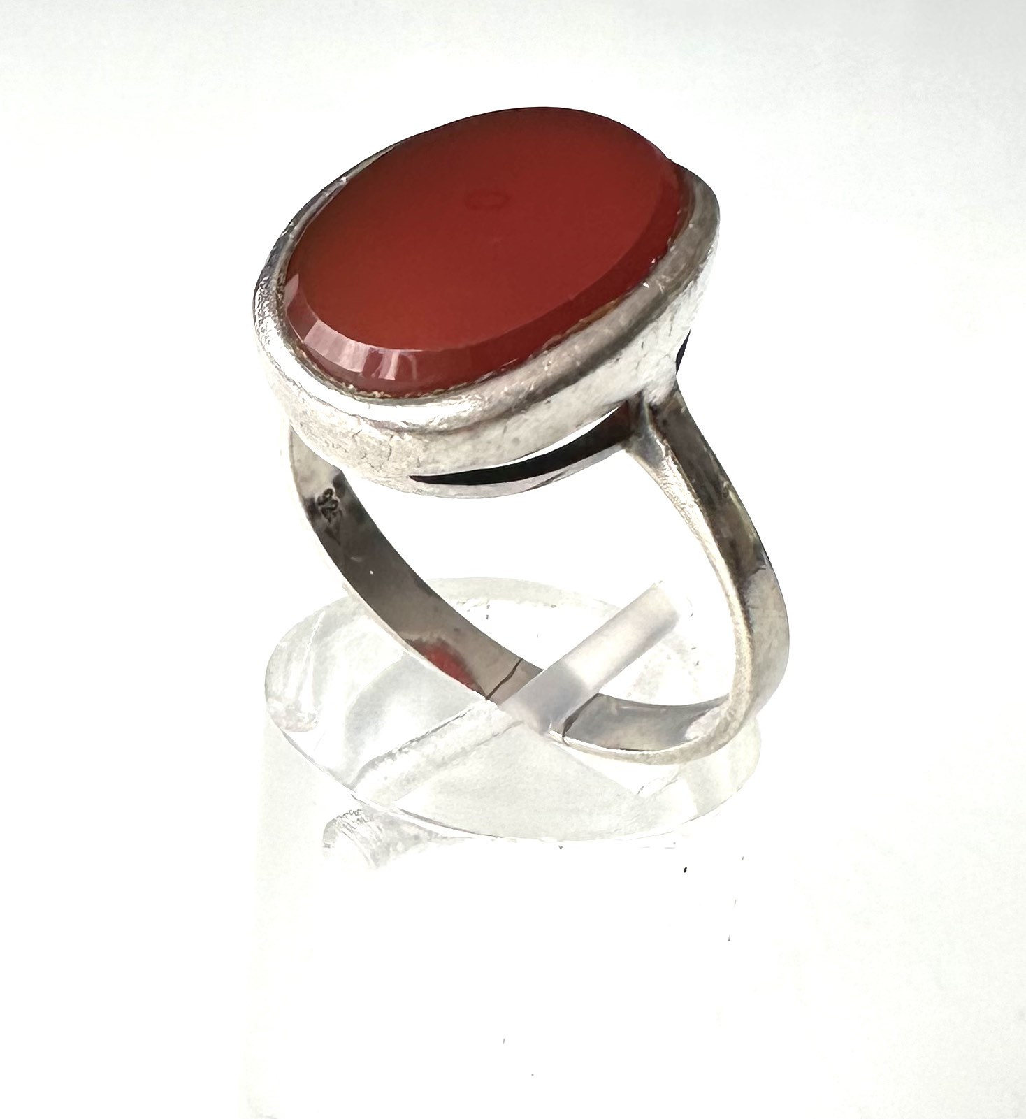 Bague Art Déco En Argent Massif Avec Cornaline – Taille 53, Style Vintage Années 20