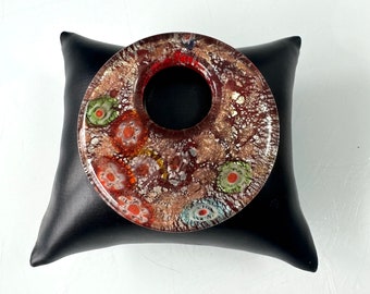 Pendentif Murine Millefiori En Verre De Murano - Plaqué Or - 2 Cm - Vintage