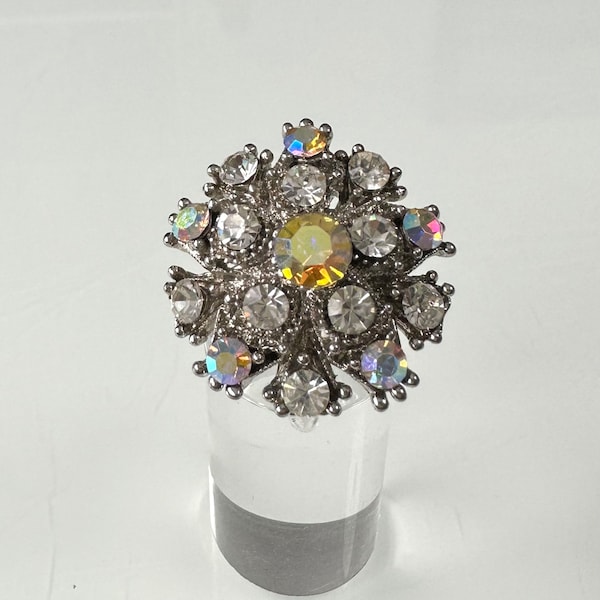 Beautiful vintage ring fashion jewelry silver color rhinestone ring - adjustable ring band!