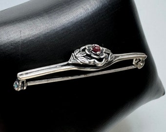 Belle Broche Ancienne En Argent 835 Avec Grenat - Style Allemand, Très Bon état