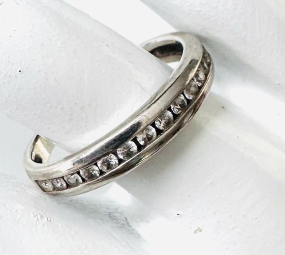 Bague Ancienne En Argent Massif 925 - Anneau Simple Avec Zircon - Sans Marque