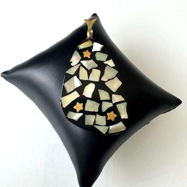 Art Deco pendant blackened wood with mother of pearl inlay!