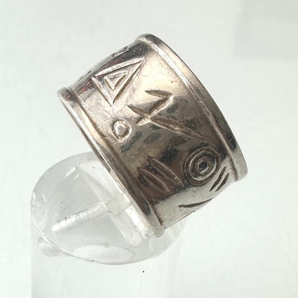 Vintage 925 Silberring: Breiter Statement-Ring der 90er - Techno Design