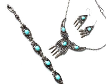 Ella Peter Vintage Navajo Sterling and Turquoise Bear Claw