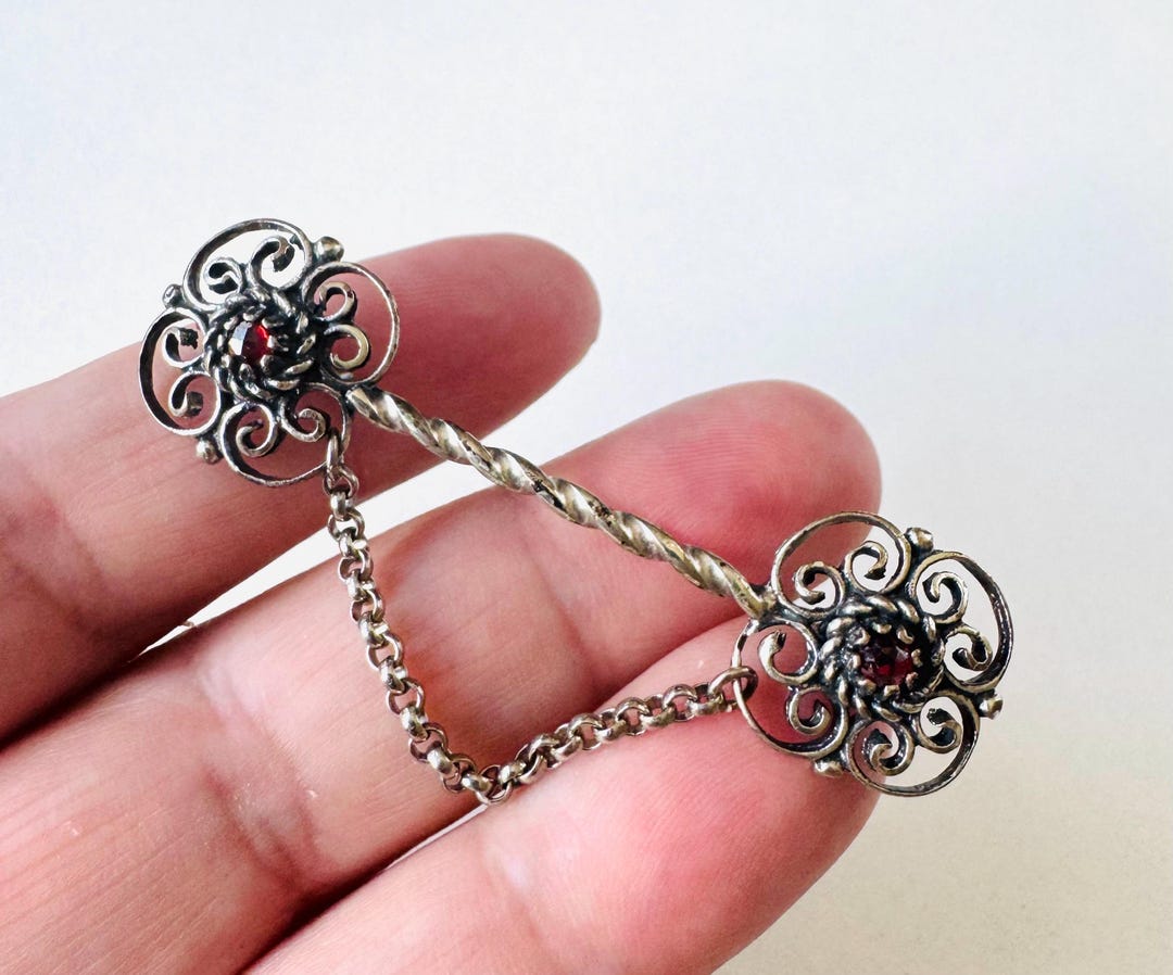 Broche Ancienne En Argent 835 Avec Grenat - Style Costume, Allemande - Occasion Très Bon état