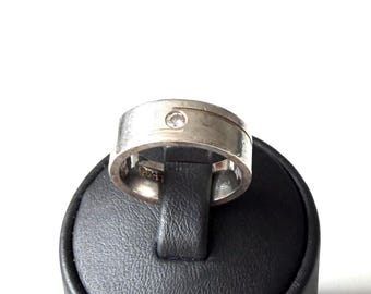 925 Silber Ring mit Zirkonia Solitär massiv Ringgröße 52 Vintage Ring !