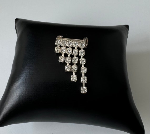 Broche Ancienne Strass Argenté Style Art Déco - Bel état D'usage - Occasion