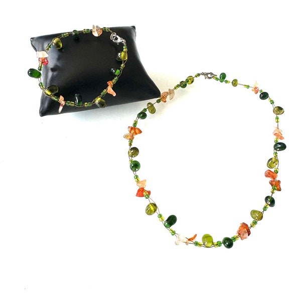 Pretty jewelry set gemstone bracelet and necklace with various semi-precious stones