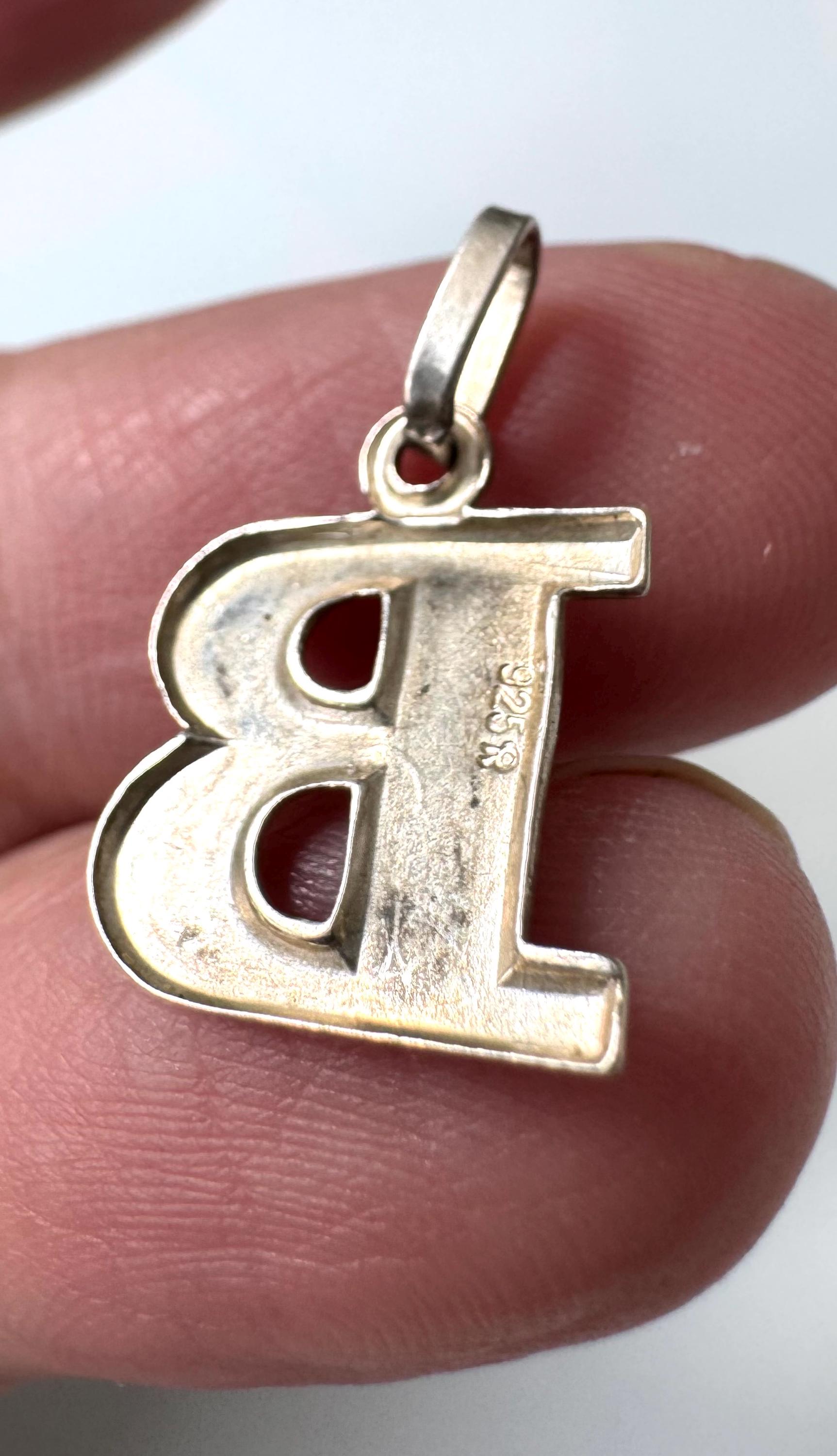 Pendentif Argent Massif 925 Art Déco Lettre B - Breloque Ancienne Occasion