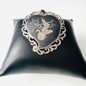 Siam Sterling Brooch Pendant Vintage Tula Niello Enamel!