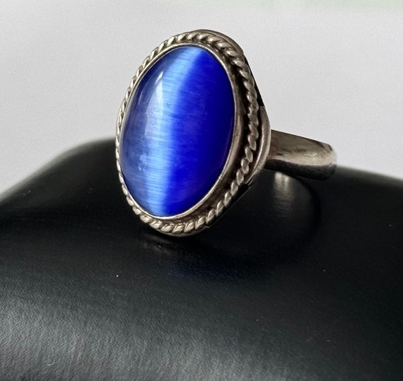 Vintage 925 Silber Ring mit Blauem Glasstein - Ei… - image 2