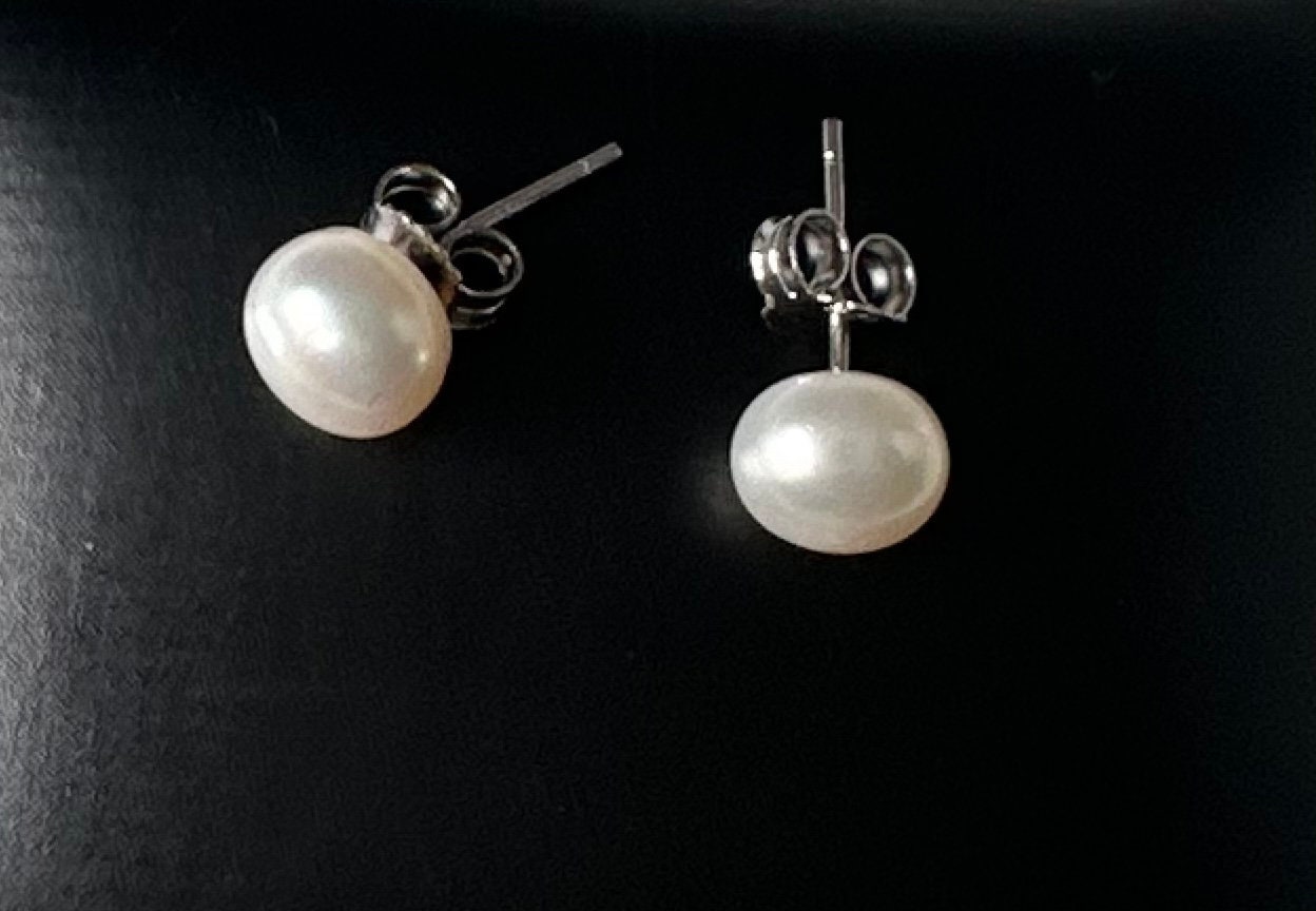 Paire De Boucles D'oreilles Anciennes En Argent Massif 925 - Perle Et Clous - Occasion