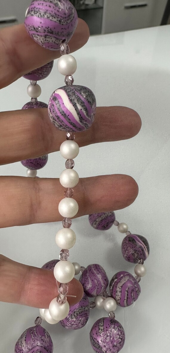 Statement necklace with large balls in a purple-g… - image 5