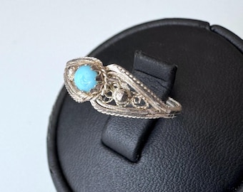 Antique Art Nouveau silver ring - delicate silver with a blue stone!