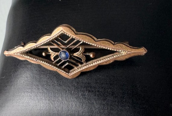 Unique Antique Art Deco Brooch with Blue Stone - … - image 9
